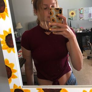 Cropped, halter maroon top